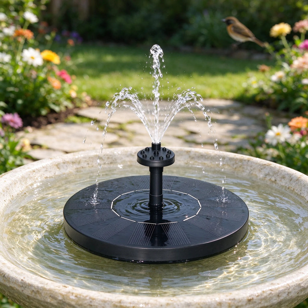 Solar fountain in a bird bath